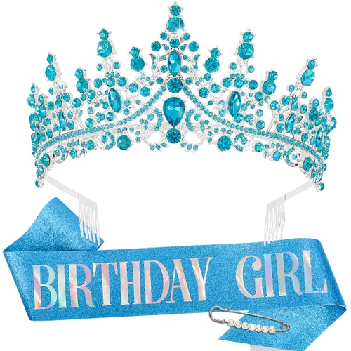 Miniatura 16 de TOBATOBA Banda de Cumpleaños Coronas de Cumpleaños para Mujeres Niñas, Decoraciones de Cumpleaños para Mujeres, Metal Diamante falso Cristal