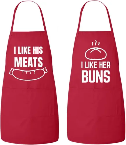 Miniatura 4 de Juego de delantales a juego para él y para ella: I Like her Buns, I Like His Meat, delantales de cocina para parejas, aniversario, regalo de boda