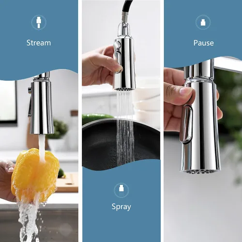 Miniatura 6 de Grifos para fregadero de cocina, oro cepillado, grifo de cocina de arco alto con rociador extraíble, grifos de cocina altos de latón macizo de 19