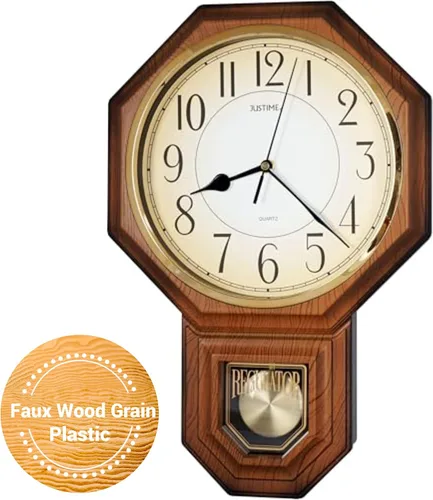 Miniatura 28 de JUSTIME Reloj de pared clásico vintage tradicional de estilo Schoolhouse, con péndulo y melodía Westminter cada hora, relojes de pared con melodía