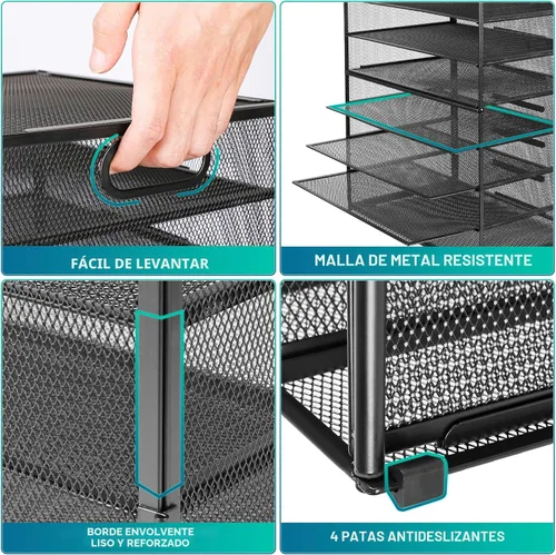 Miniatura 4 de Organizador de bandejas de papel de 8 niveles con asas, organizador de archivos de escritorio de malla para oficina, escuela, escritorio