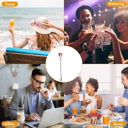 Miniatura 4 de 8 PCS Cucharas Agitadoras de Cóctel de Mango Largo, Té Helado, Café, Cuchara de Té Helado de Acero Inoxidable, 7.7 Pulgadas, Oro Rosa