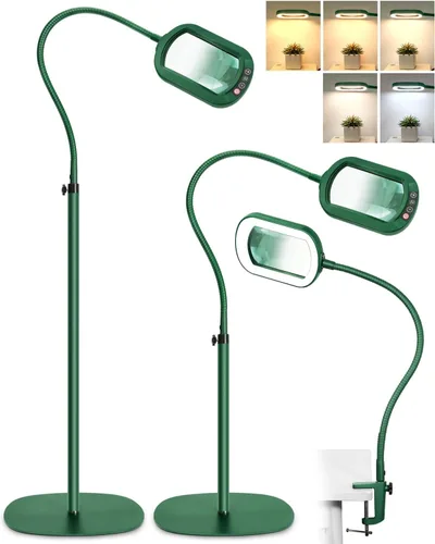 Miniatura 9 de Lupa rectangular 10X con luz y soporte, lámpara de pie flexible de 24 pulgadas de cuello de cisne 3 en 1, 5 modos de color regulable continuo, lupa
