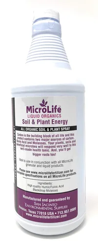 Miniatura 2 de MicroLife Soil & Plant Energy Concentrado orgánico líquido de ácido húmico/fúlvico y melaza en aerosol foliar o estimulador de raíces, 1 cuarto
