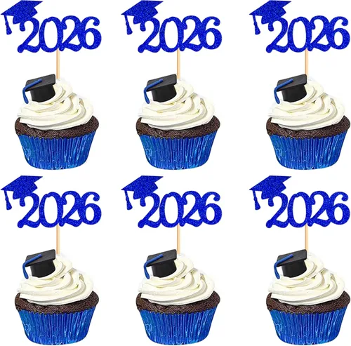 Miniatura 17 de 24 adornos para cupcakes de graduación 2026, selecciones de alimentos/aperitivos para fiesta de graduación, decoración de mini pasteles, adornos