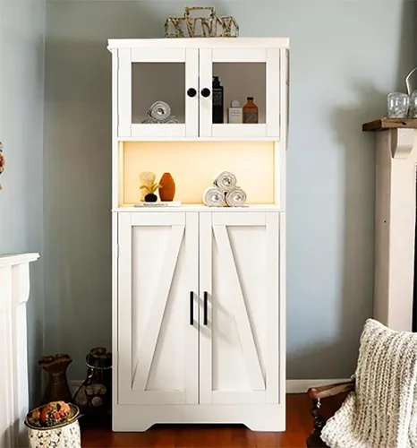 Armário de Armazenamento Armário de Armazenamento con puertas de acrílico, 23.62 pulgadas con luz LED, organizador de almacenamiento para sala de