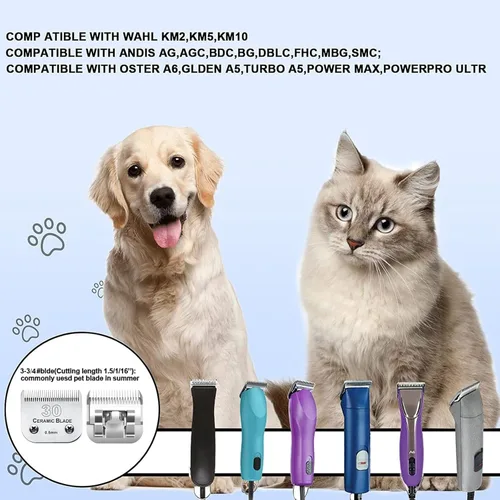 Miniatura 5 de 3 piezas 30 cuchillas para cortapelos de aseo canino Compatibles con Andis Pet Clipper/Oster A5/Wahl KM Series Cortapelo para perros, cuchilla
