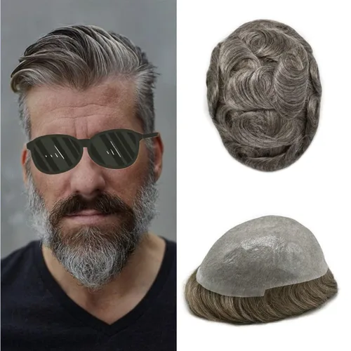 Miniatura 29 de Pieza de pelo para hombre Toupee pelo humano real tupé para hombres piezas de pelo sistema de reemplazo para hombres piel ultra fina 0.002 in 17#