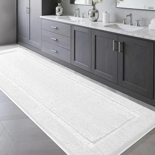 Miniatura 44 de Juego de alfombras de baño de 3 piezas de color blanco hueso, ultra suave, gruesa, esponjosa, microfibra absorbente, parte trasera antideslizante
