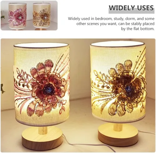 Miniatura 6 de OSALADI Lámpara de mesa de tela floral 3D, lámpara de escritorio elegante USB para dormitorio