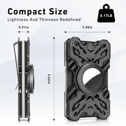 Miniatura 2 de Cartera táctica para hombre, cartera de metal delgada y minimalista de fibra de carbono, clip de dinero de acero inoxidable, bloqueo RFID, tarjetero