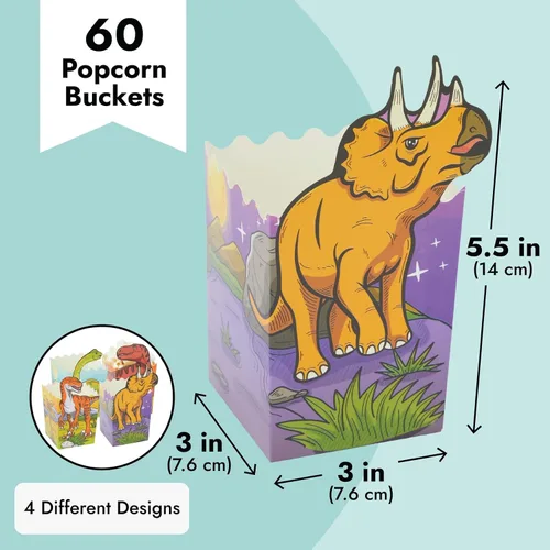 Miniatura 3 de BLUE PANDA Cajas de palomitas de maíz de dinosaurio, paquete de 60, multicolor, 4 diseños, cajas de palomitas de maíz a granel para suministros