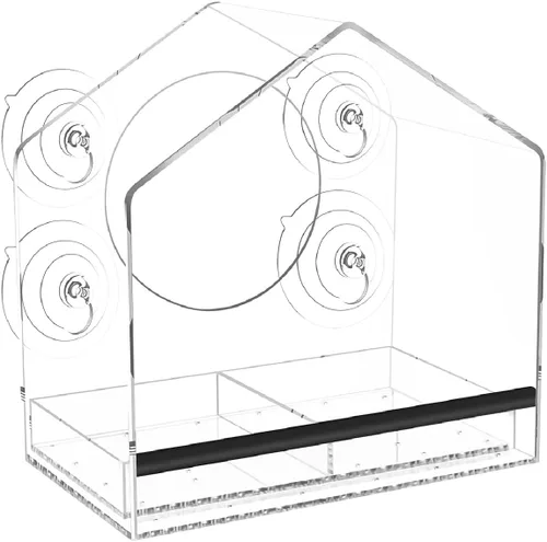 Miniatura 8 de Comedero para pájaros con ventosas fuertes, bandeja extraíble extra profunda de 4.35 pies para gran capacidad, casa de pájaros transparente