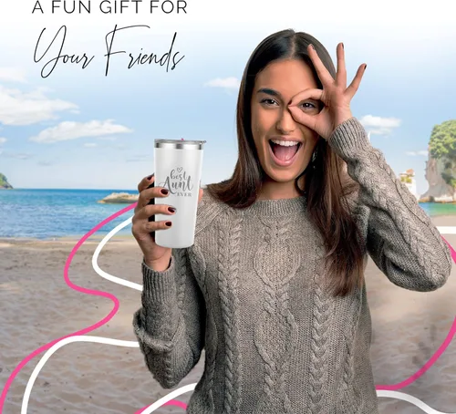 Miniatura 7 de Vaso de la mejor tía – Vaso blanco grabado de 22 onzas – Regalos para tía con popote y tapa, gran regalo para la mejor tía monstruosa de la historia