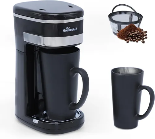 Miniatura 10 de Cafetera, Cafetera de Una Sola Porción, Cafetera de Una Taza con Filtro Reutilizable y Botón de Control de Un Solo Toque, Cafetera Portátil