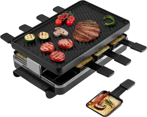 Miniatura 13 de Swissmar Raclette, KF-77080 Stelvio, parrilla para fiestas con capacidad de alimentos para 8 personas, placa reversible, de aluminio