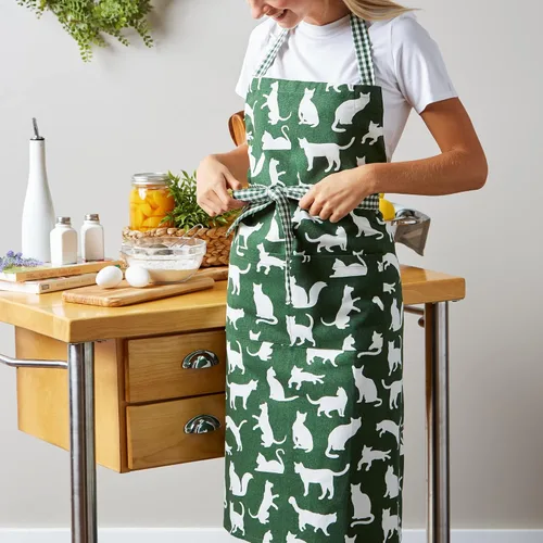 Miniatura 5 de DII Everyday Pets Kitchen Collection - Delantal de chef, bolsillos grandes y ajustable Estampado De Gato Verde Hunter