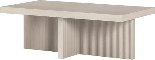 Miniatura 7 de Henn&Hart Mesa de centro rectangular de madera acanalada de 44 pulgadas con pedestal de bajo perfil con base de pedestal acanalada para sala