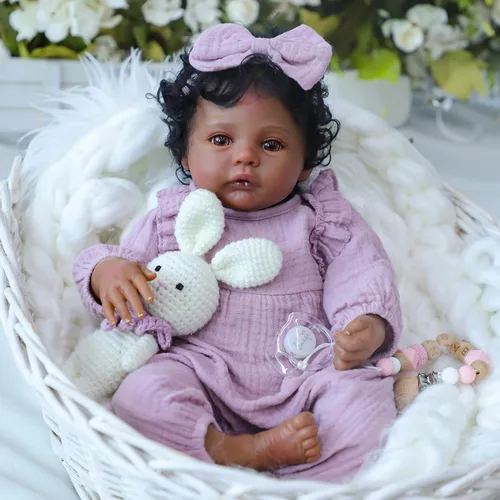 Miniatura 5 de WOOROY Muñecas Realistas Reborn Baby Dolls Niña Negra – Muñeca Afroamericana Recién Nacida de 18 Pulgadas, Cuerpo de Tela Suave Hecho a Mano