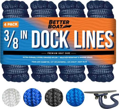 Miniatura 26 de Líneas de muelle para barcos de 1/2 pulgada x 25 pies, paquete de 2 cuerdas de nailon trenzado doble con bucle de 12 pulgadas, línea de amarre