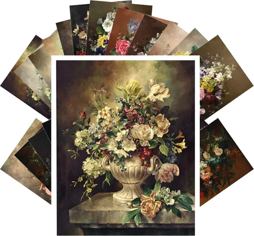 Miniatura 24 de PIXILUV Johann - Postales vintage (24 unidades), diseño de flores salvajes, jardín, aun vida, arte de pintura de museo antiguo, reimpresión