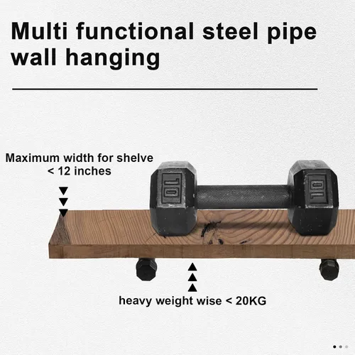 Miniatura 4 de 6 barras de ropa de tubería industrial de 12 pulgadas, perchero montado en la pared, negro mate