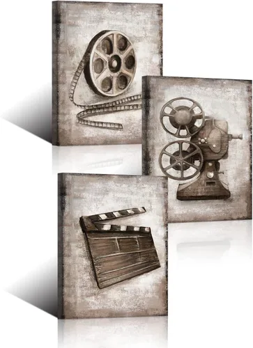 HOMEOART Lienzo enmarcado para sala de cine, decoración de cine en casa, listo para colgar (3 paneles de 12 x 16 x 3 pulgadas)