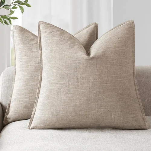 Miniatura 21 de Foindtower Paquete de 2 fundas de almohada decorativas de lino y liso, funda de cojín decorativa suave, estilo bohemio campestre para silla, sofá