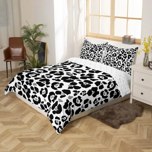 Miniatura 3 de Juego de funda de edredón con estampado de leopardo abstracto, tamaño individual, juegos de ropa de cama de piel de guepardo negro y gris