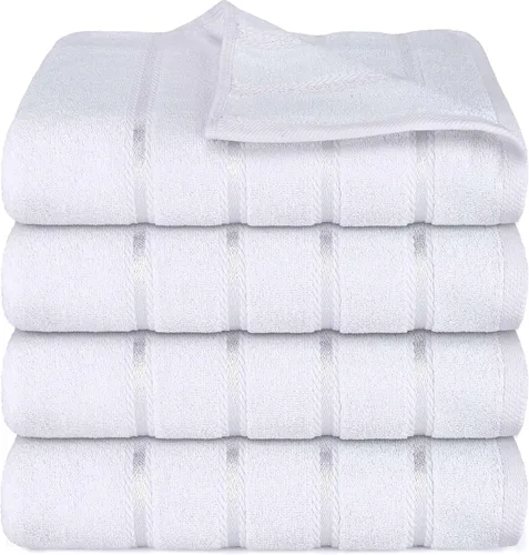 Miniatura 21 de Juego de 4 toallas de mano de lujo para baño, 100% algodón hilado en anillo de 600 GSM, suaves y absorbentes, rayas de viscosa, 16 x 28 pulgadas