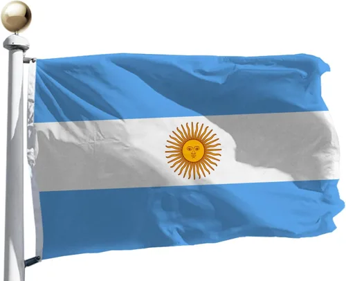 Bandera argentina de 3 x 5 pies, grande, poliéster 100D en ambos lados para exteriores e interiores moderados, ojales de latón con cabecera de lona