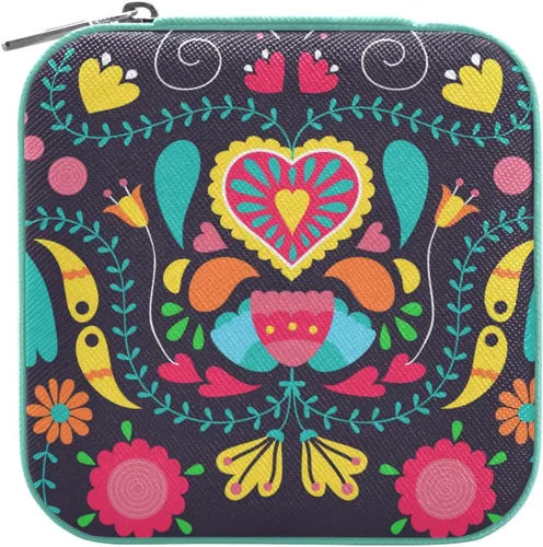 Tatenale Joyero de viaje, pequeño organizador de joyas, almacenamiento para anillos, aretes, collar, niñas, mujeres, hombres, floral, negro,