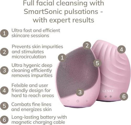 Miniatura 2 de GESKE SmartAppGuided™ Cepillo facial sónico 5 en 1 Cepillo de limpieza facial eléctrico vibratorio Cepillo de silicona suave Limpiador facial