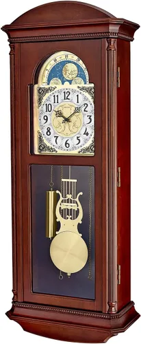 Miniatura 3 de Bulova Litchfield - Reloj de pared regulador grande, modelo C4332, diseño clásico de péndulo, timbre armónico por hora, acabado marrón cereza
