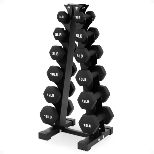 Miniatura 13 de BalanceFrom Neoprene Coated Iron Dumbbell Hex Weights Set with Stand – Color-Coded or Black Options with Non-Slip Grip for Strength Training