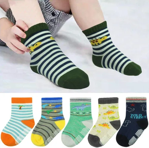 Miniatura 6 de Calcetines SkiBeaut para niño 12 pares de calcetines antideslizantes para niño calcetines de algodón con adherencia para niños de 1-3 3-5 5-7 años