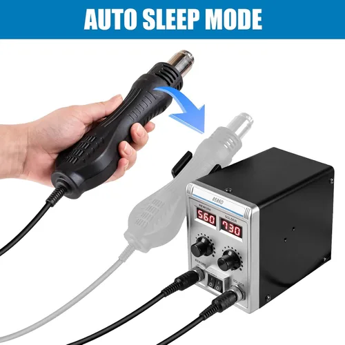 Miniatura 6 de 8586D Estación de soldadura 2 en 1, estación de retrabajo de aire caliente SMD, pantalla digital dual LED con pistola de calor y kit de soldadura
