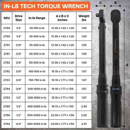 Miniatura 2 de Llave dinamométrica Tech Click Tech de 3/8" de 100-500 in-lb