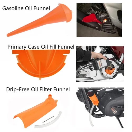 Miniatura 2 de Juego de embudo de llenado de cárter para llenado de aceite y tapones de drenaje primarios compatibles con Harley Orange