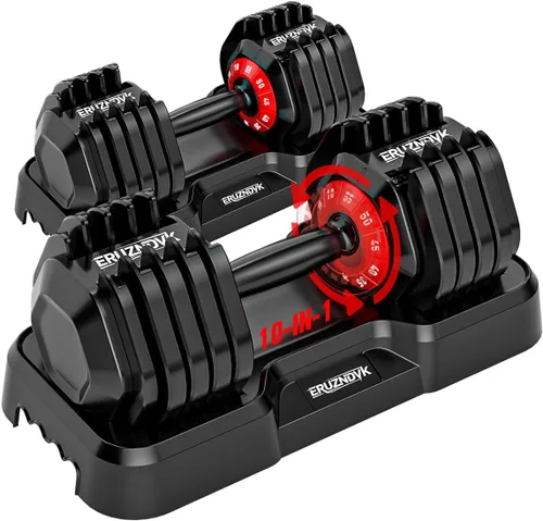Miniatura 9 de 25/55lb Pair Adjustable Dumbbell Set, Adjustable Dumbbells Set of 2, 5 in 1/10 in 1 Free Weights Dumbbells Set with Anti-Slip Texture Handle
