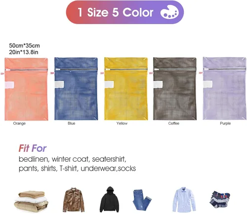 Miniatura 4 de Paquete de 5 bolsas de malla para lavandería con etiqueta de identificación, bolsas resistentes para ropa delicada, medias, ropa interior, viajes