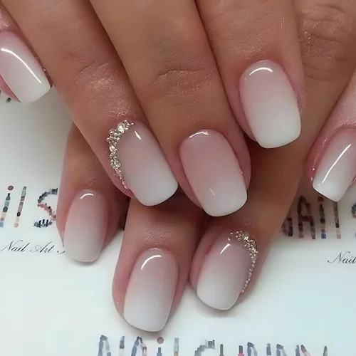 Miniatura 18 de 24 uñas acrílicas a presión, uñas postizas largas con forma de ataúd brillante, color rosa degradado, con diamantes de imitación y purpurina