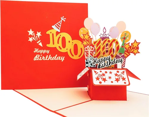 Miniatura 10 de iGifts And Cards Tarjeta desplegable 3D de cumpleaños número 100: caja de fiesta azul centro de mesa de champán - Saludo de hito para padres