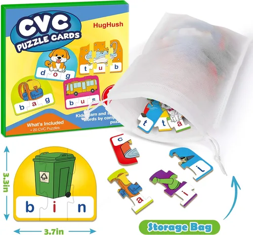 Miniatura 4 de Tarjetas de rompecabezas CVC para niños, juguetes de terapia del habla para niños pequeños, rompecabezas de palabras de 3 letras, juego de lectura