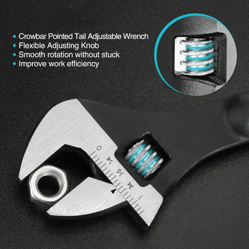 Miniatura 5 de DURATECH Llave inglesa de construcción ajustable de 8 pulgadas, acabado de óxido negro, acero CR-V, escala SAE y métrica marcada, orificios