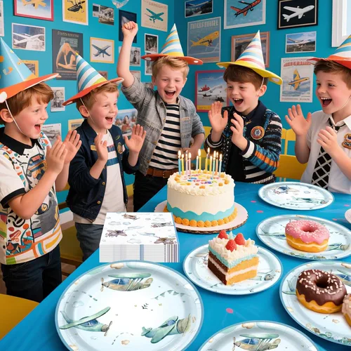 Miniatura 6 de 180 piezas de suministros de fiesta de ducha de avión, platos de papel y servilletas para servir 60 vajillas desechables para decoraciones de fiesta