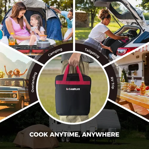 Miniatura 7 de Estufa de camping plegable CAMPLUX FoldGo, 7500 BTU, estufa portátil de gas butano, estufa plegable con cassette con bolsa de transporte y quemador