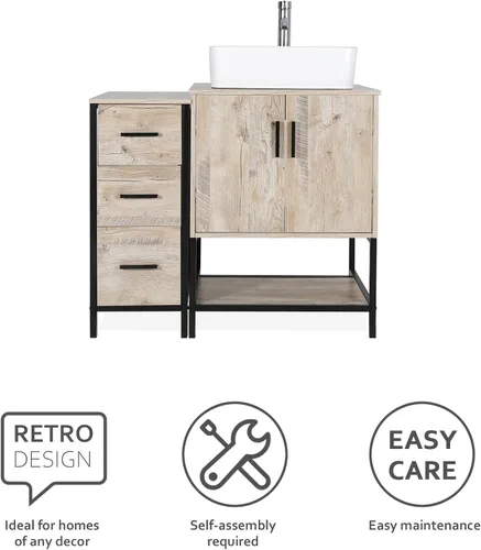 Miniatura 3 de eclife Combo de Tocador de Baño de 36" con Lavabo, Gabinete Moderno de Soporte de Metal con Estante Inferior y Gabinete Lateral de Almacenamiento