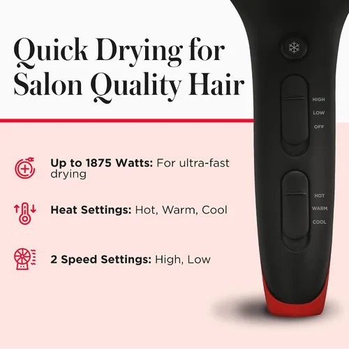 Miniatura 5 de REVLON SmoothStay - Secador de pelo con infusión de aceite de coco con difusor y concentrador, secador de cerámica iónico para control