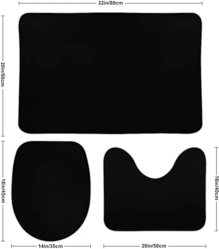Miniatura 2 de Juego de 3 alfombras de baño modernas en blanco y negro, antideslizante en forma de U y tapa de inodoro